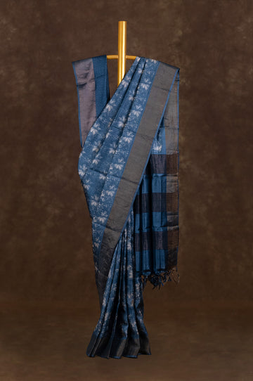 Navy blue Tussar Silk Saree