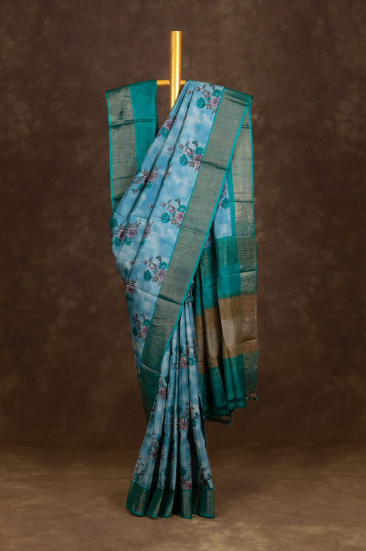 Sky blue Tussar Silk Saree