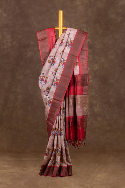 Peach Tussar Silk Saree