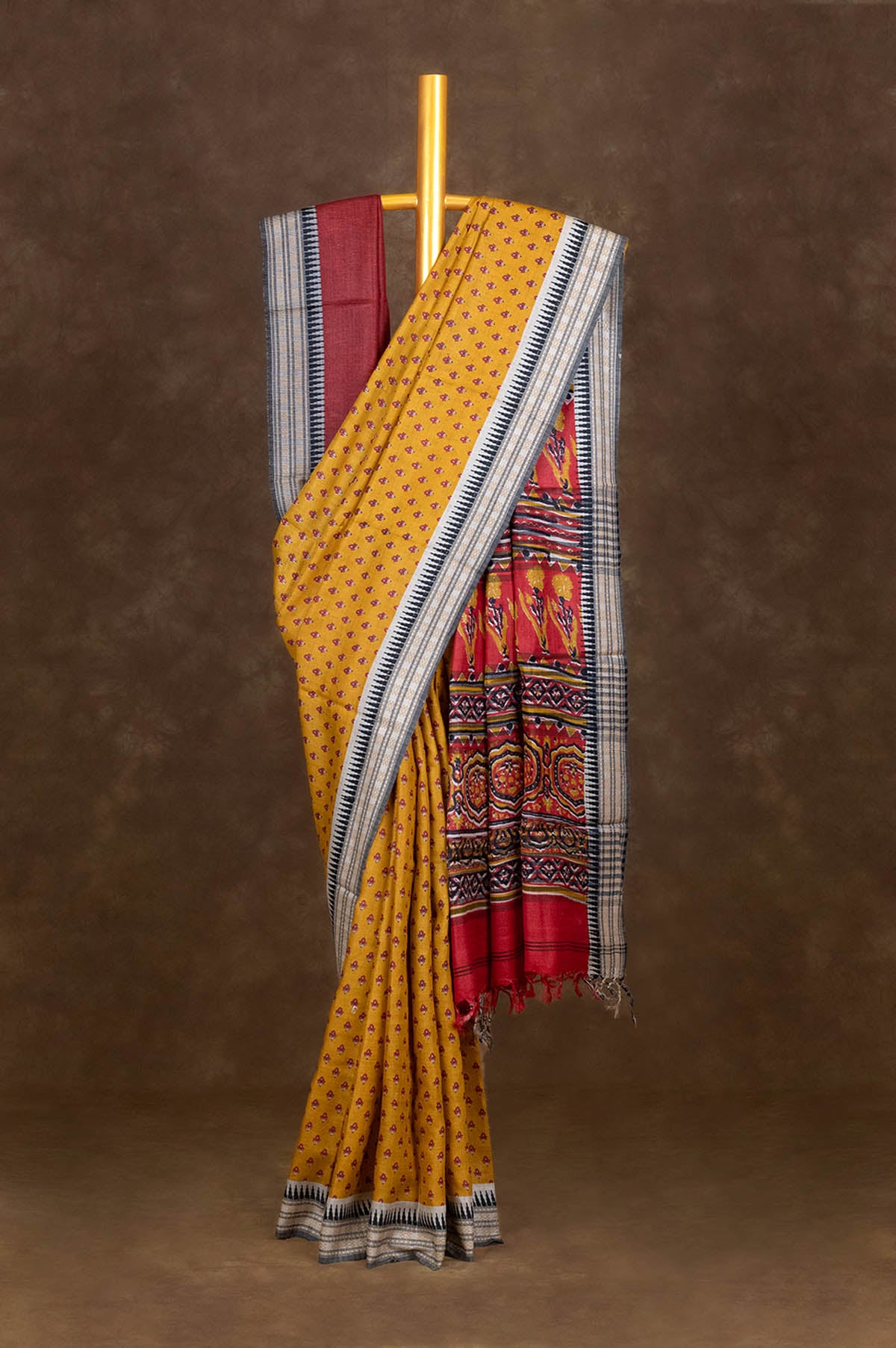 Mustard Chanderi Silk Cotton Saree