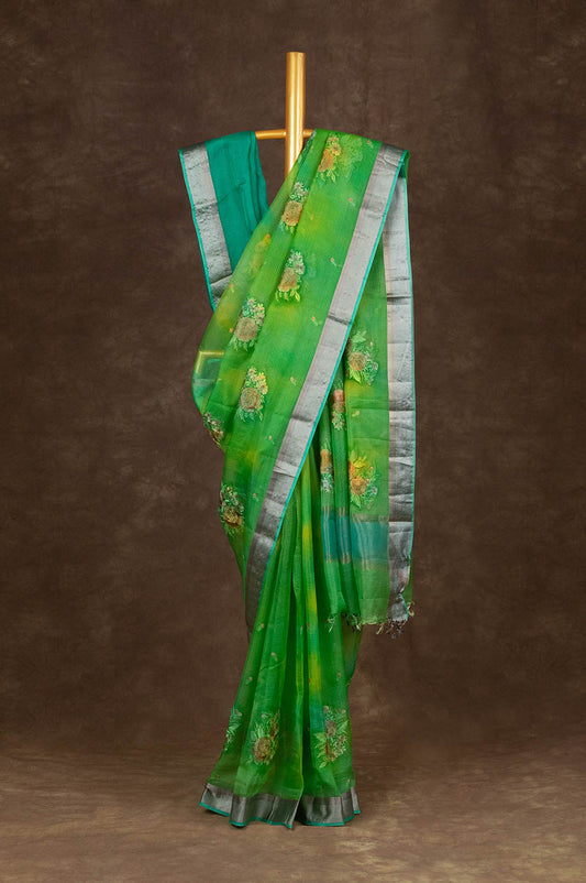 Parrot green Kota Doria  Saree