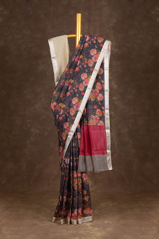 Grey Chanderi Silk Cotton Saree