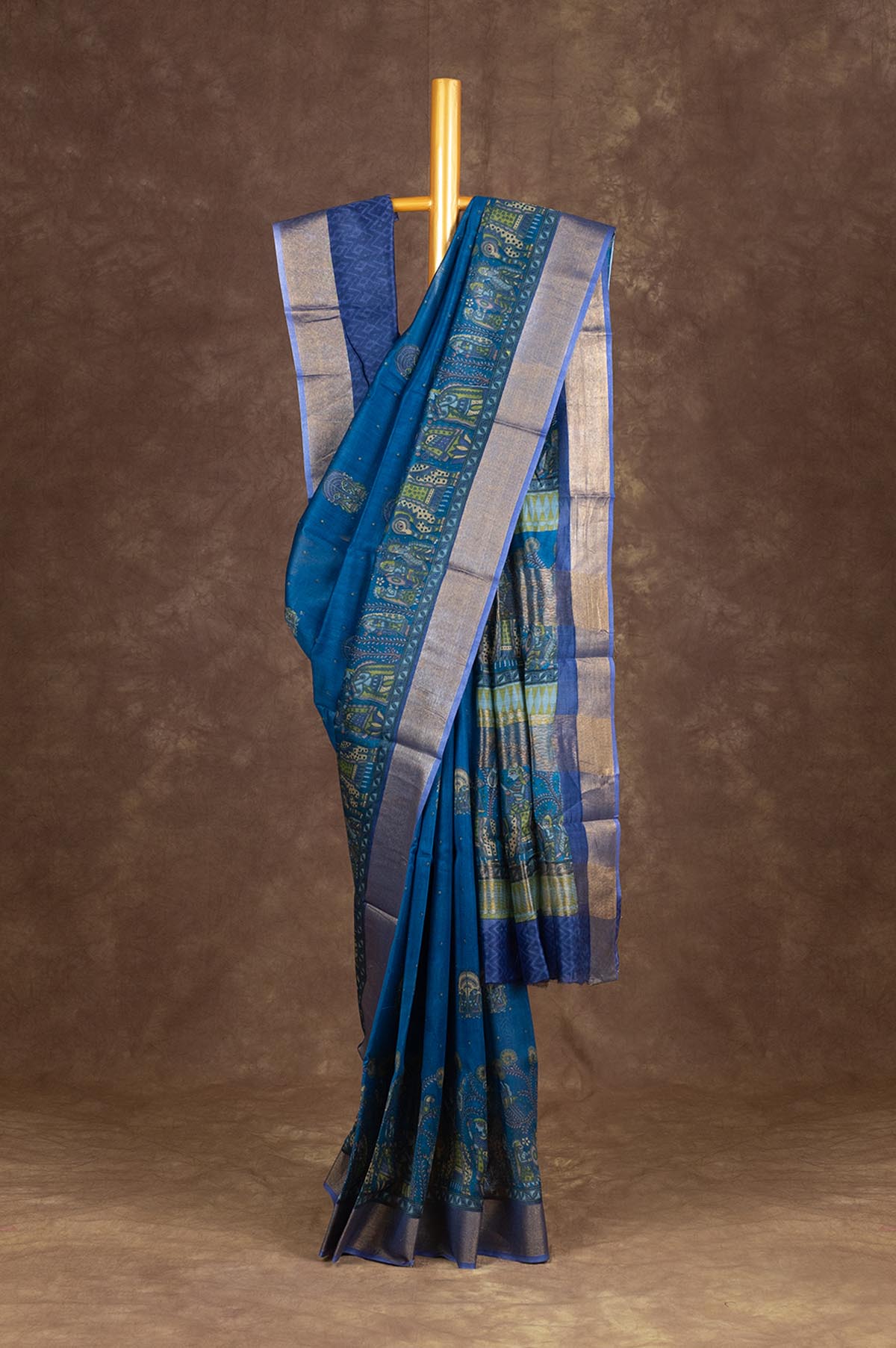 Indigo blue Chanderi Silk Cotton Saree