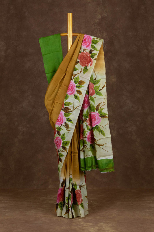 Mustard Pure Silk Saree