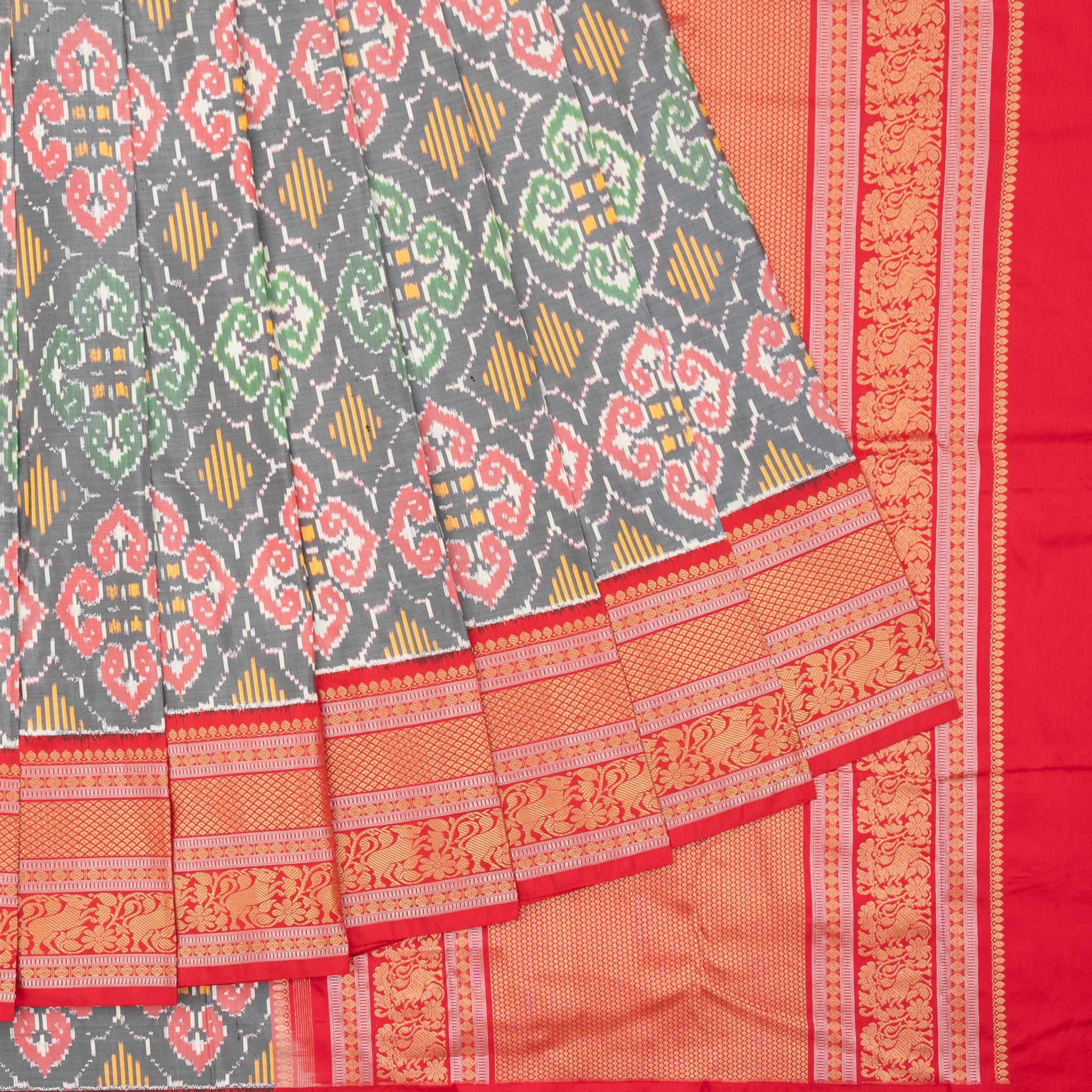 Ash Ikat Silk Saree