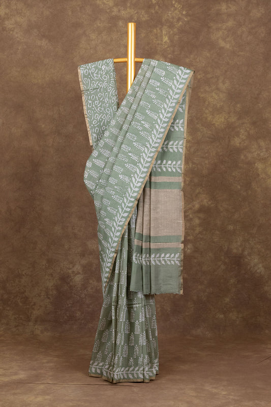 Mehendi Green Chanderi Silk Cotton Saree