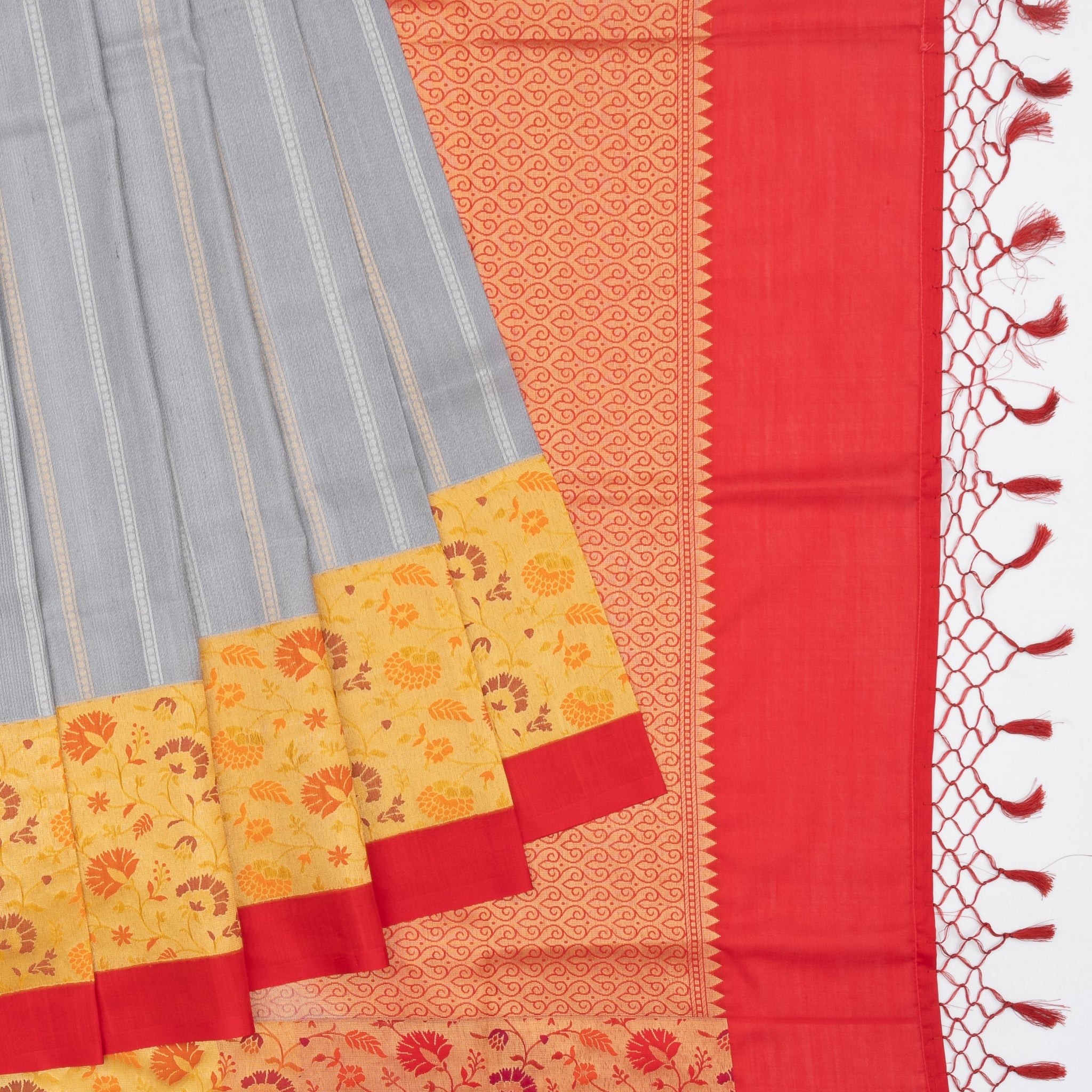 Ash Tussar Silk Saree