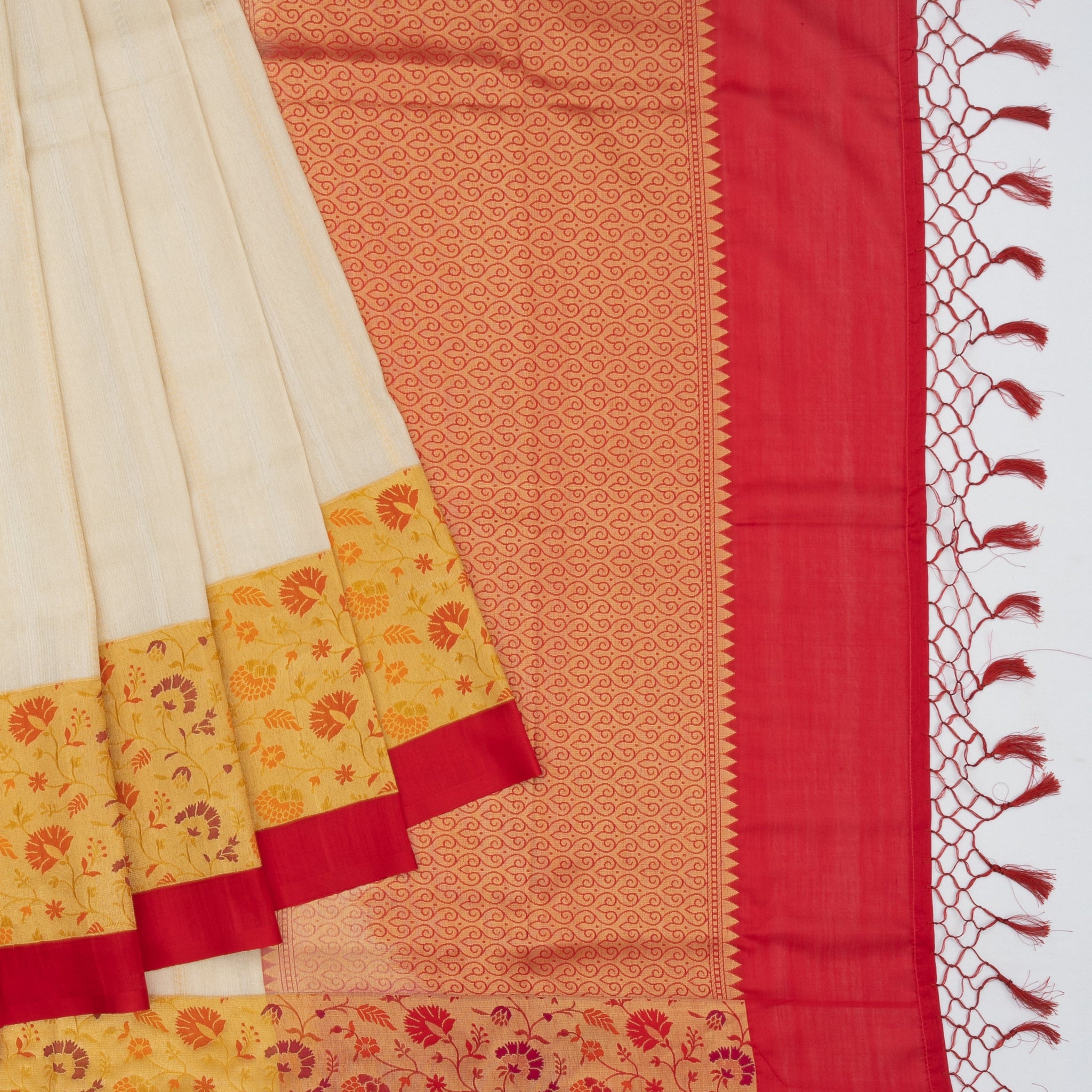 Cream Tussar Silk Saree