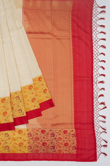 Cream Tussar Silk Saree