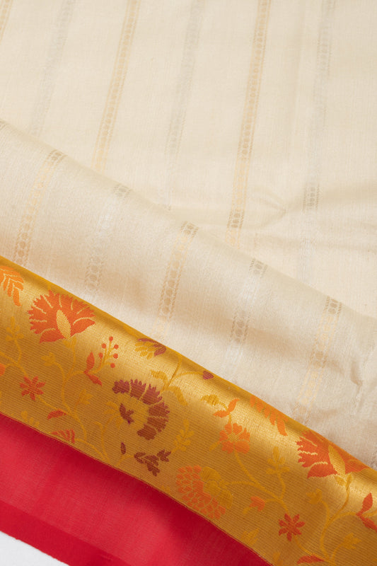 Cream Tussar Silk Saree