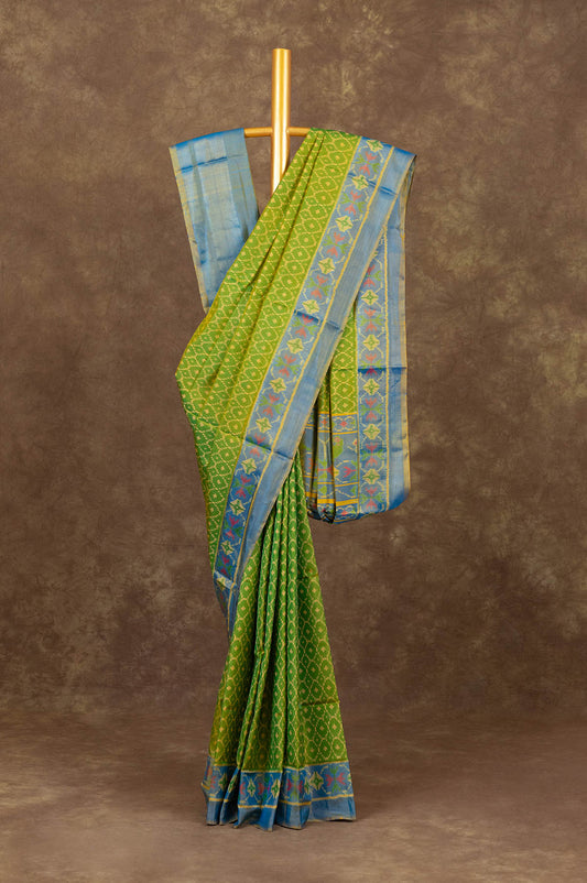 Parrot green Rajkot Patola Silk Saree