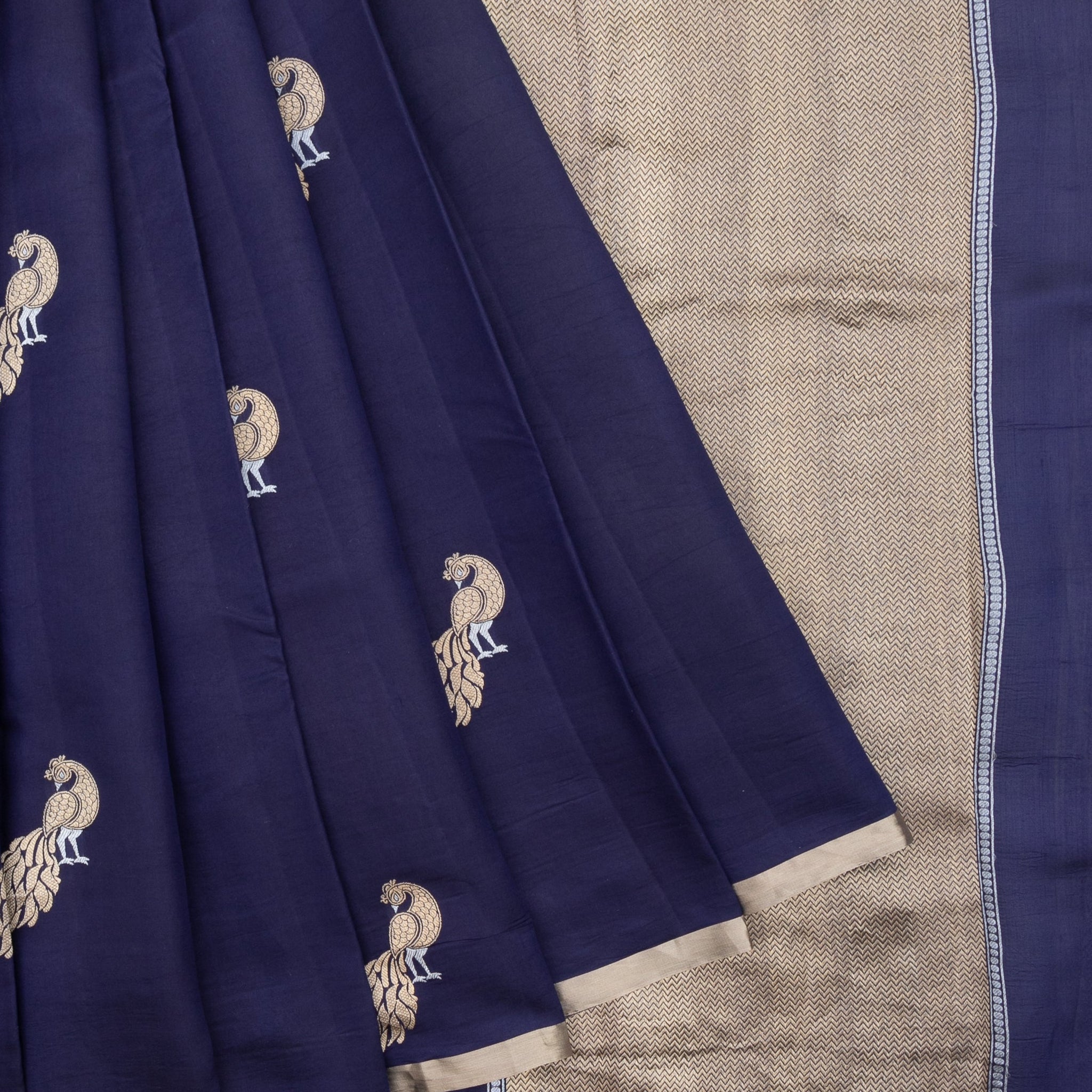 Navy Blue Chiniya Silk Saree