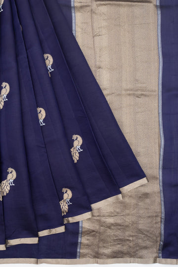 Navy Blue Chiniya Silk Saree