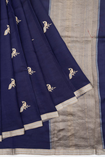 Navy Blue Chiniya Silk Saree