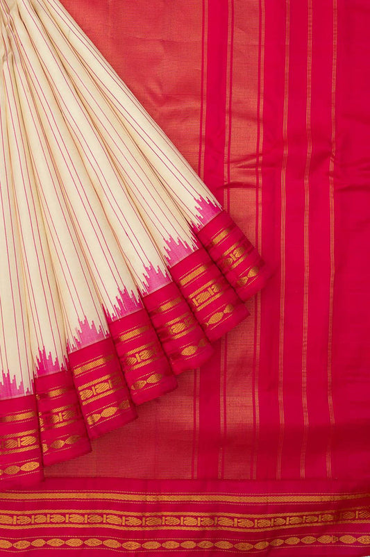 Cream Gadwal Silk Saree