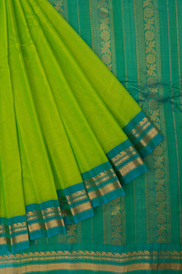 Parrot Green Gadwal Cotton Saree
