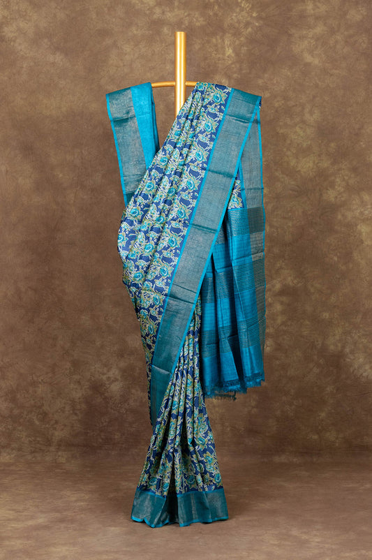 Indigo Blue Tussar Silk Saree