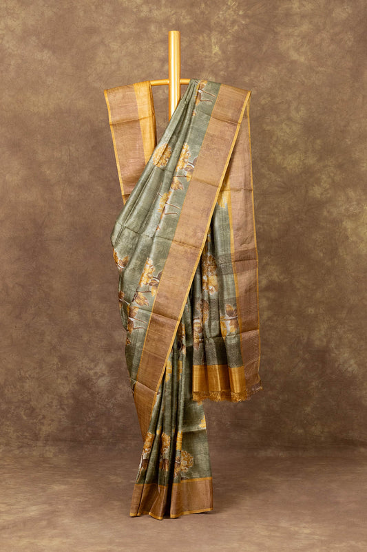 Mehendi Green Tussar Silk Saree