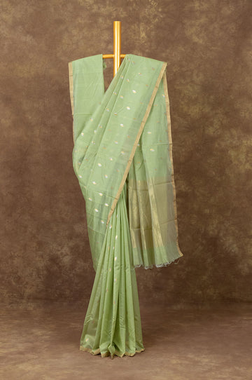 Parrot Green Chanderi Silk Cotton Saree