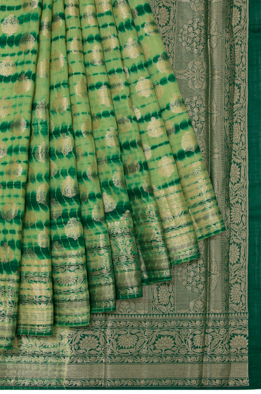 Parrot Green Chiniya Silk Saree