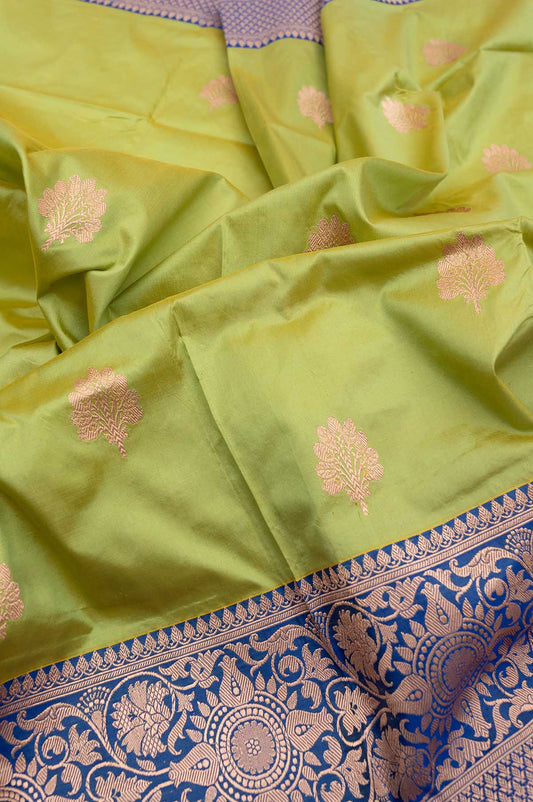 Pista green Banaras Katan Saree