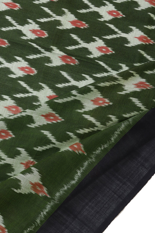 Green Pochampally Ikat Saree with Black Border and Pallu