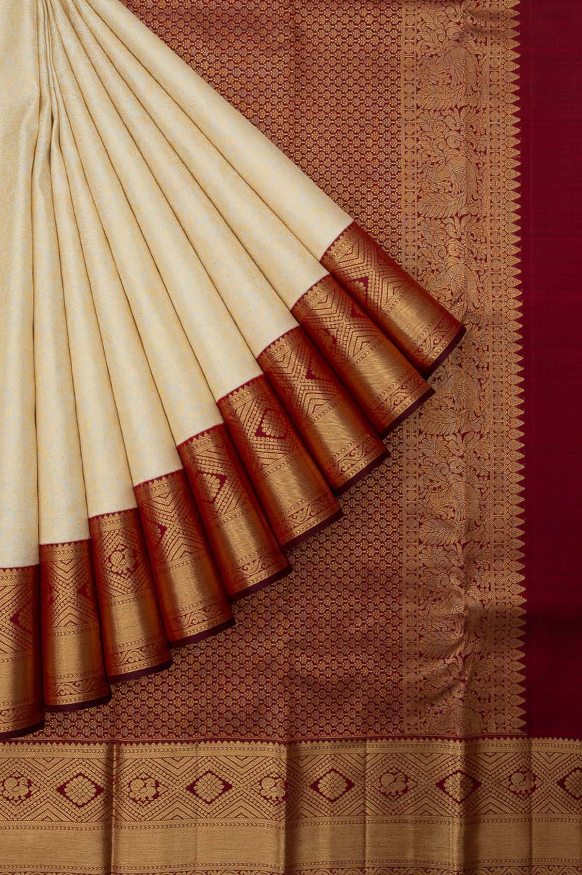 Cream Kanchipuram Silk Saree