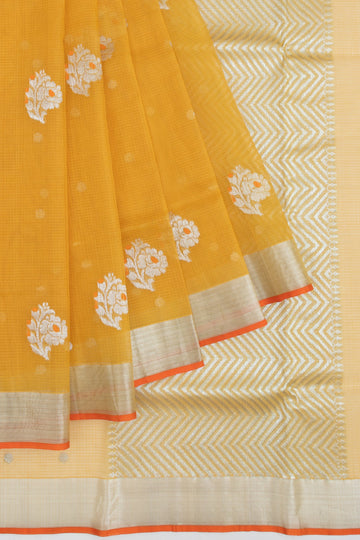 Mustard Kota Doria silk saree