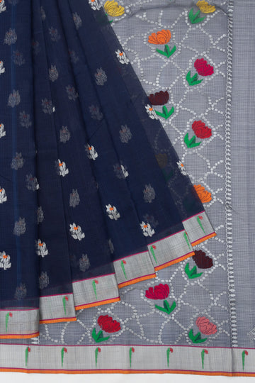 Navy Blue Kota Doria silk saree