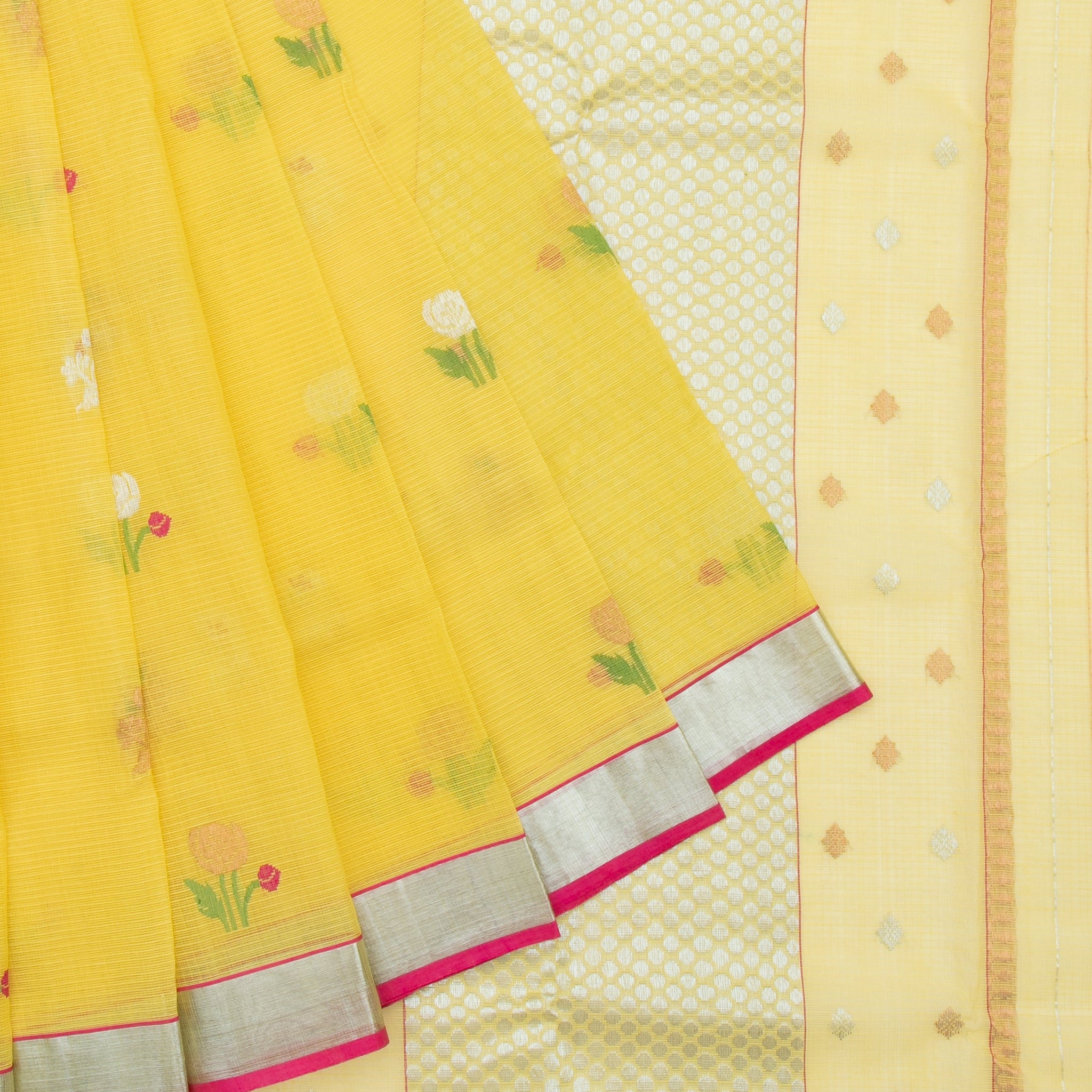 Yellow Kota Doria silk saree