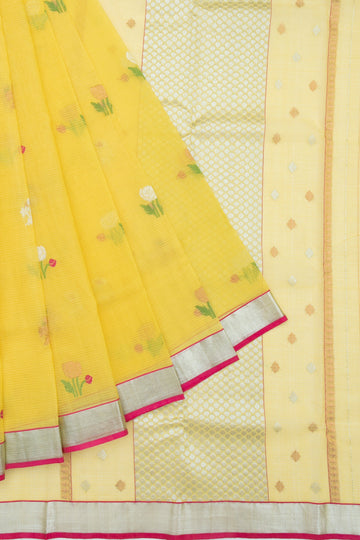 Yellow Kota Doria silk saree