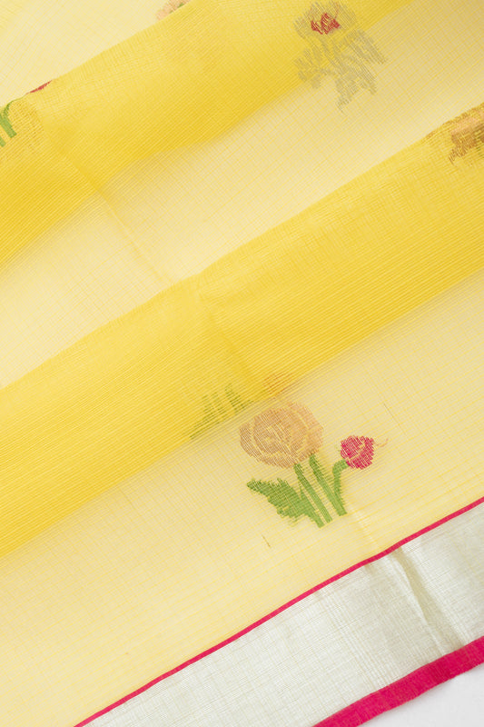 Yellow Kota Doria silk saree