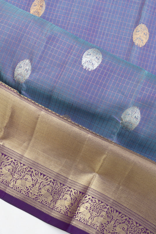 Sea Blue Kanchipuram Silk Saree