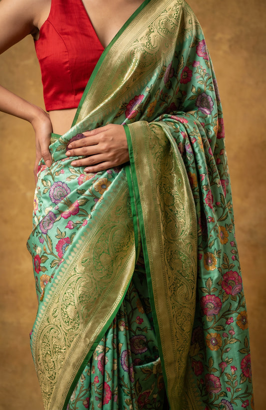 Sea Green Mashru Silk Saree