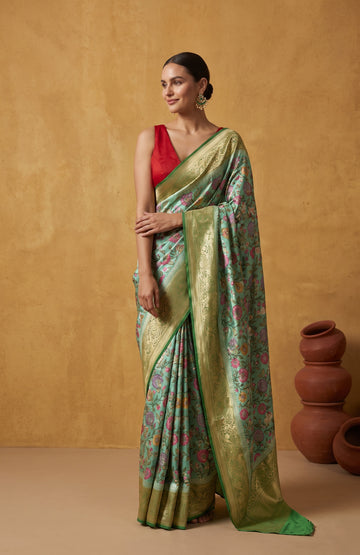 Sea Green Mashru Silk Saree