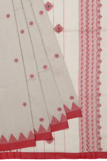 Ash Bengal Cotton Jamdani Saree with Diamond Butta and Thread Work