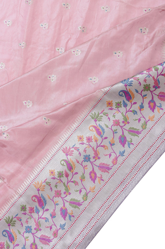 Pink Banaras Katan Saree with Meenakari Work and Violet Pallu