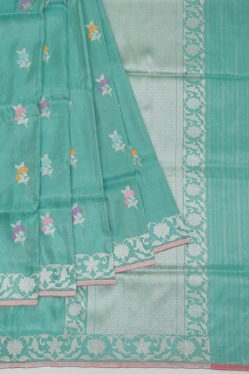 Sea Green Banaras Katan Saree