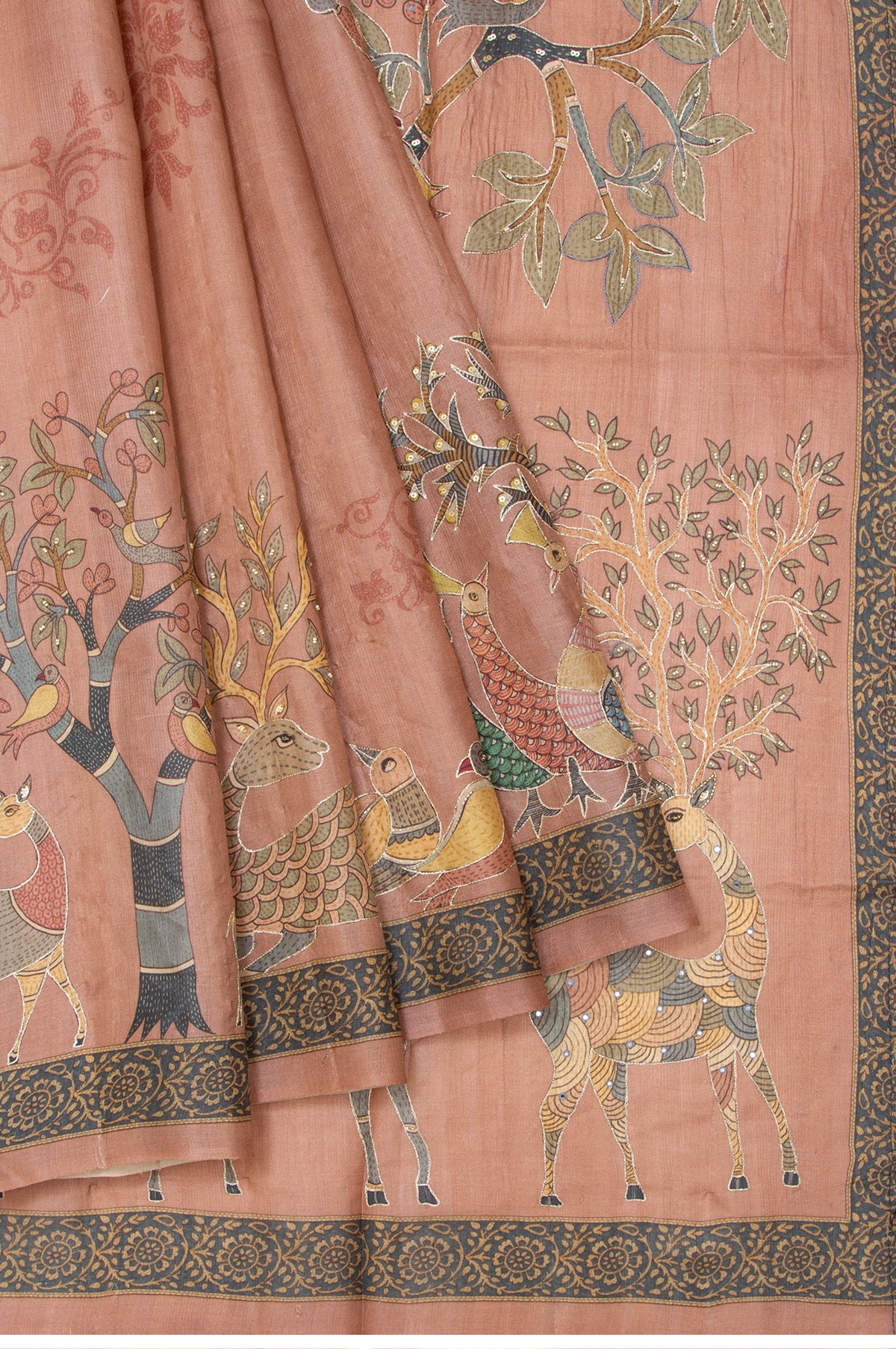 Onion pink Tussar Silk Saree