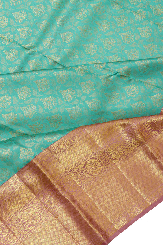 Sea Green Kanchipuram Silk Saree with Onion Pink Pallu