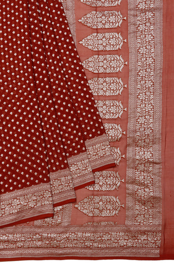 Brown Banaras Georgette Saree with Silver Zari and Flower Butta