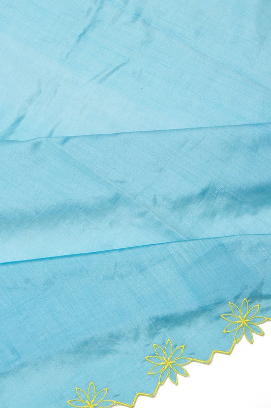 Sea Blue Chiniya Silk Saree