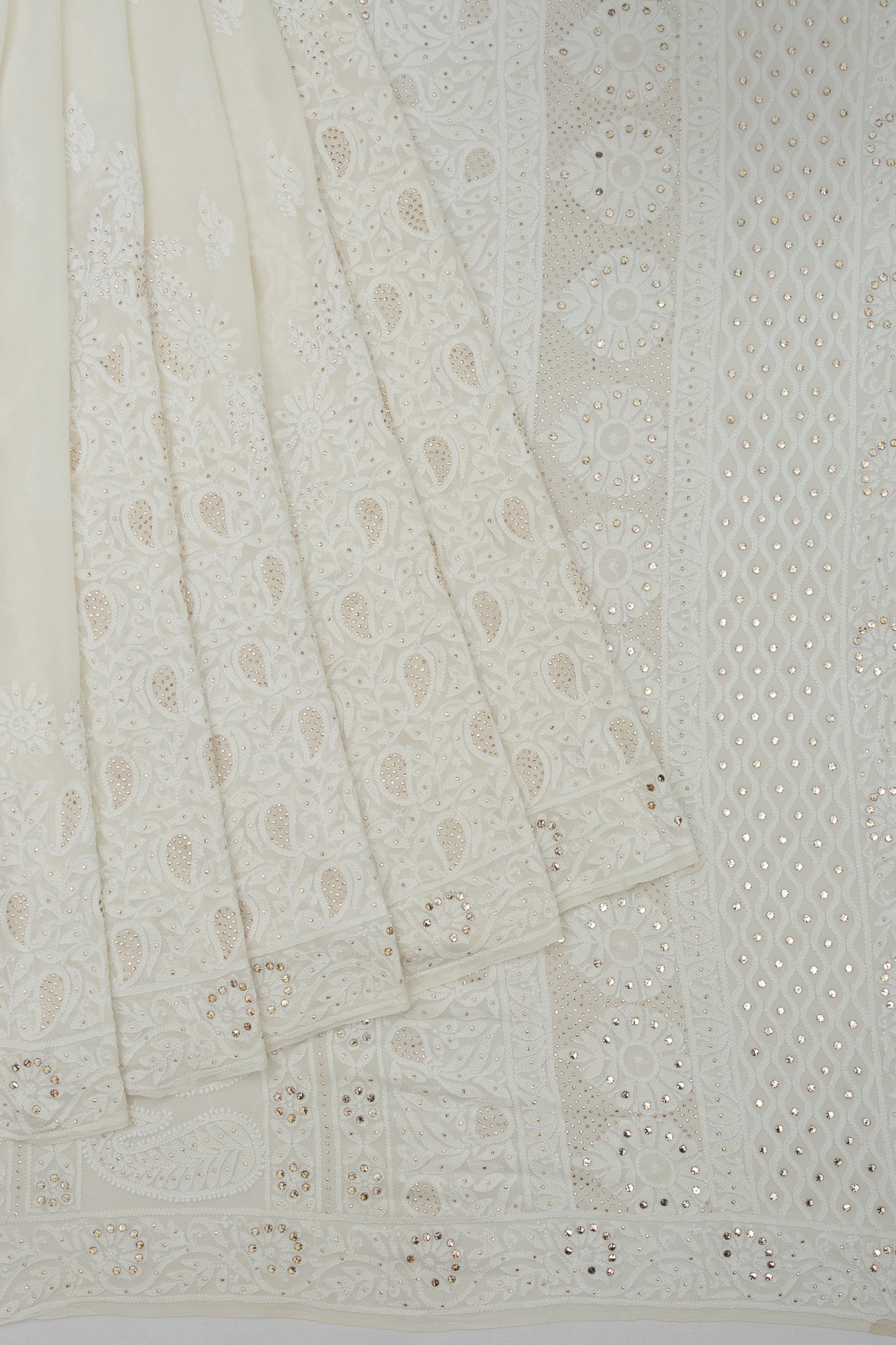 White Georgette Silk Saree with Chikankari work