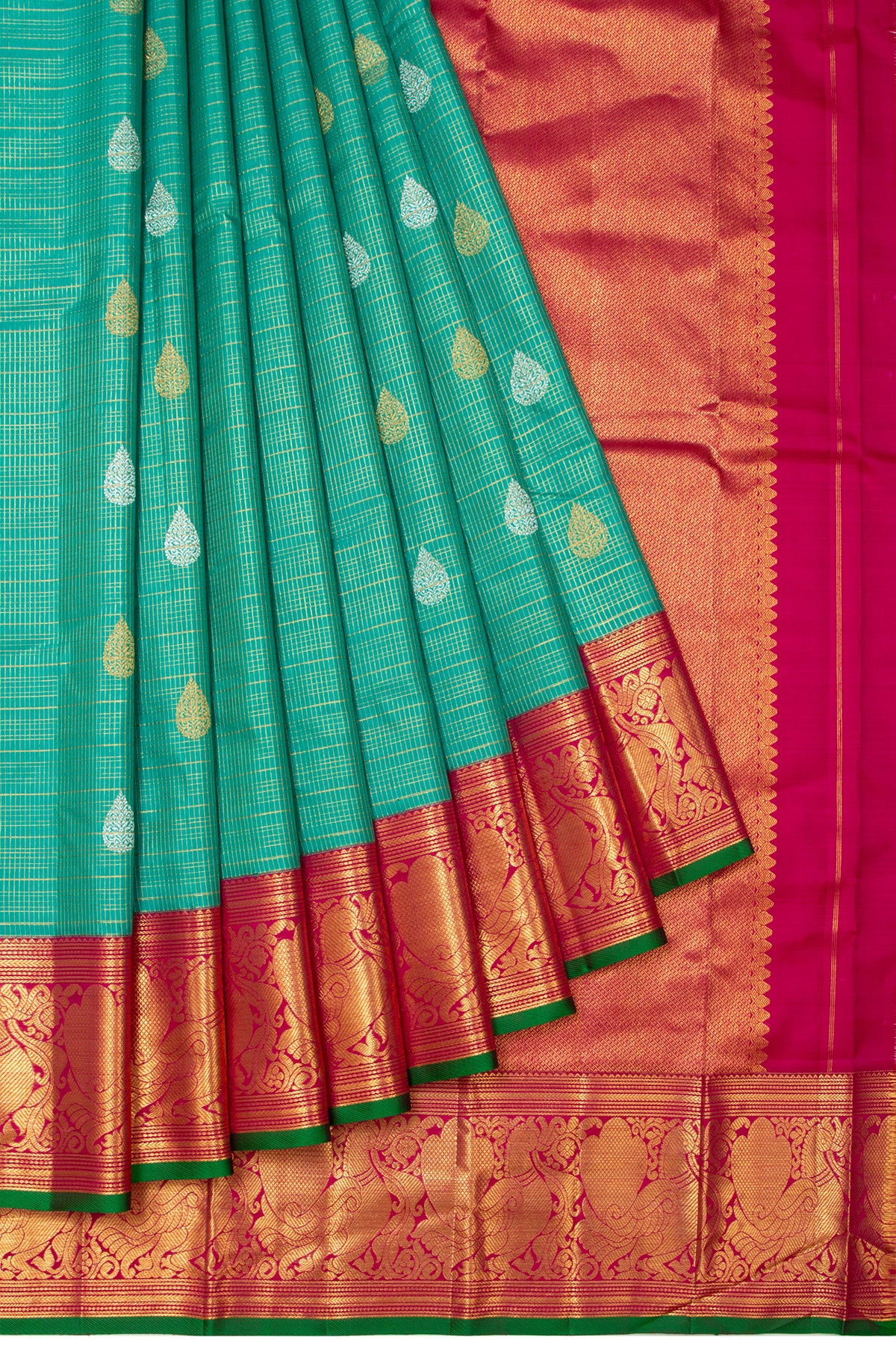 Sea Green Kanchipuram Silk Saree