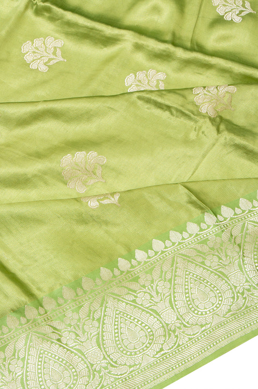 Parrot Green Mashru Silk Saree