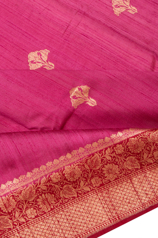 Onion Pink Tussar Silk Saree