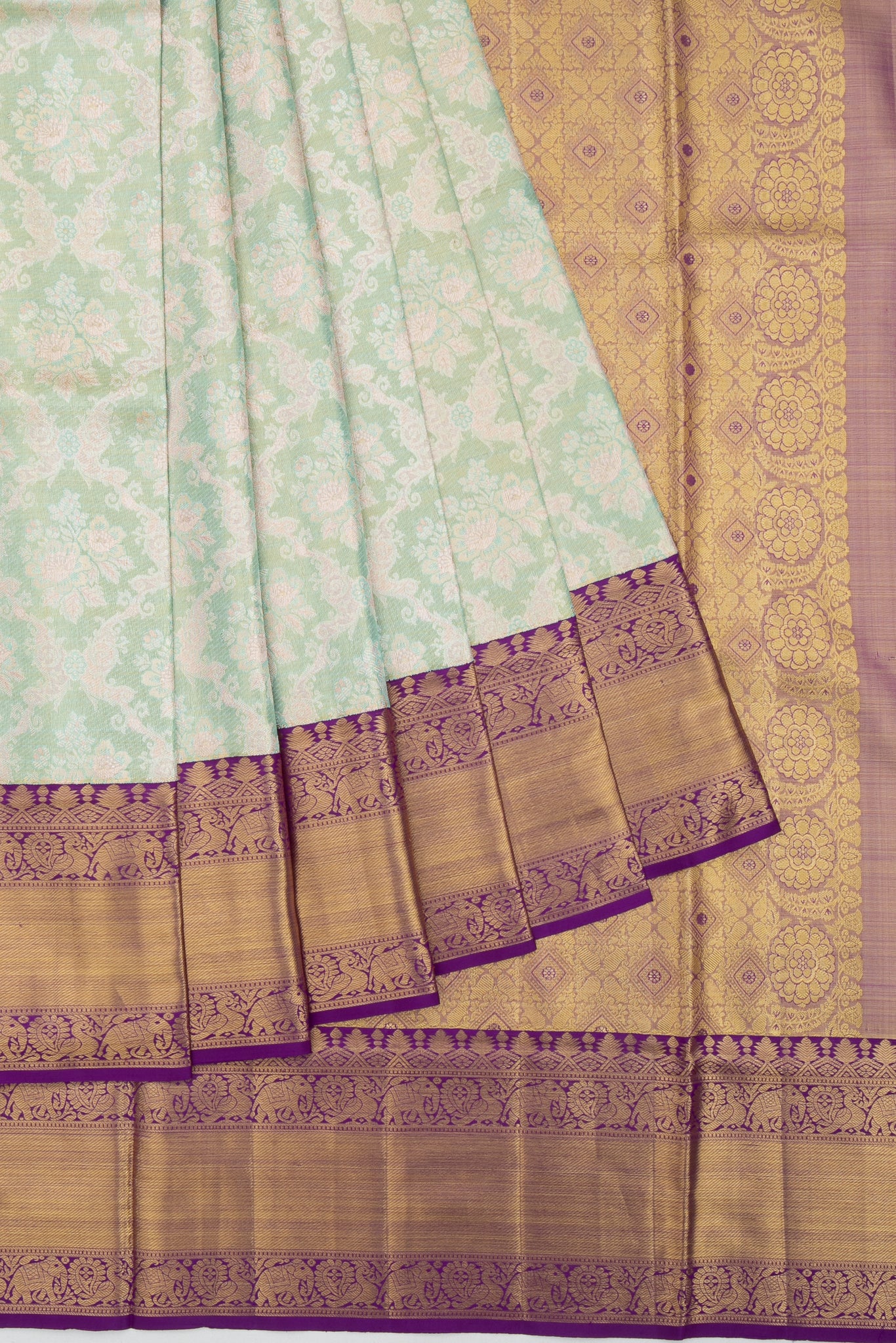 Pista Green Kanchipuram Tissue Silk Saree