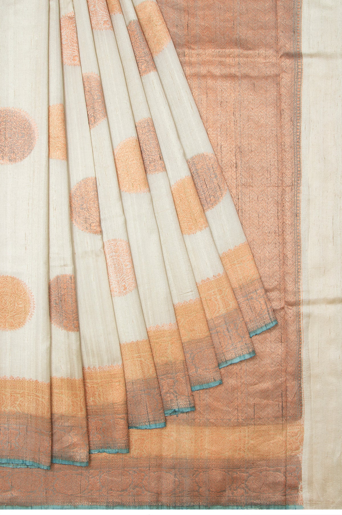 Beige Tussar Silk Saree