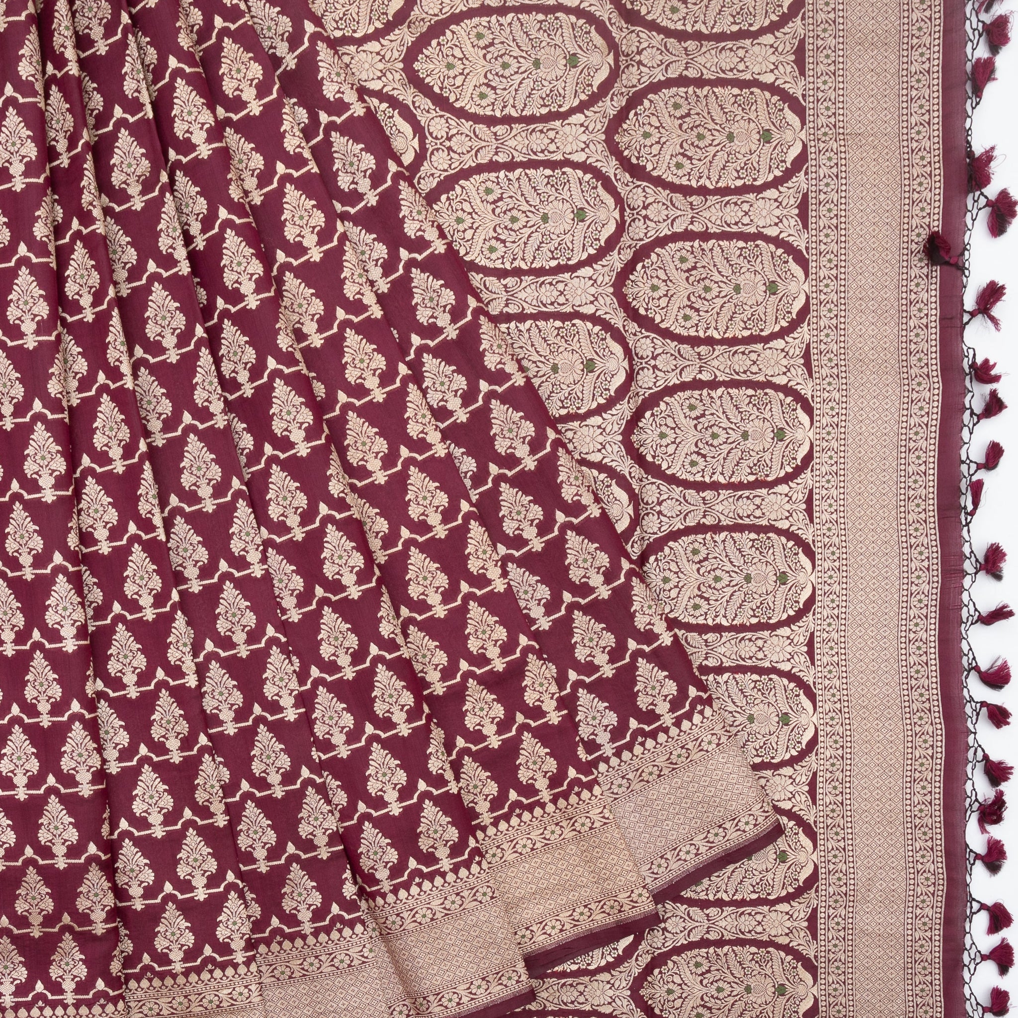 Maroon Chiniya Silk Saree