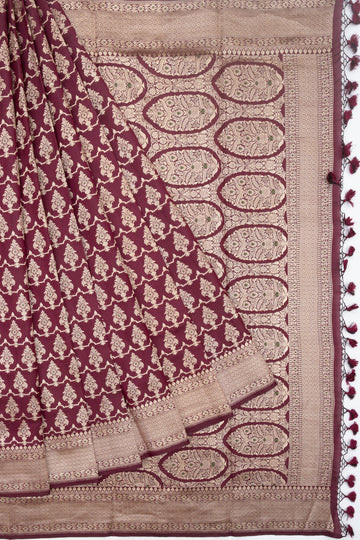 Maroon Chiniya Silk Saree